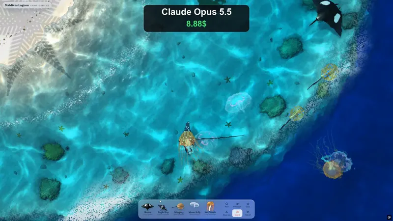 Interactive Maldives ocean for $8.88, Opus 5.5: Claude Opus 5.5 (solo run)