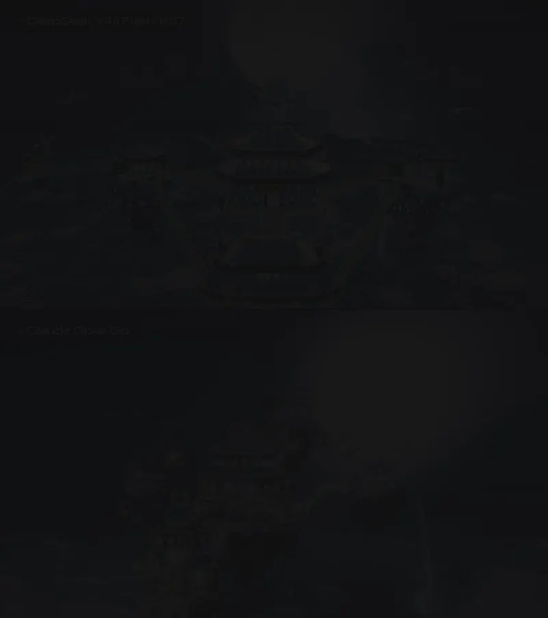 Voxel palace in the heavens: DeepSeek V4.1 Flash 1017 vs Claude Opus 5.5
