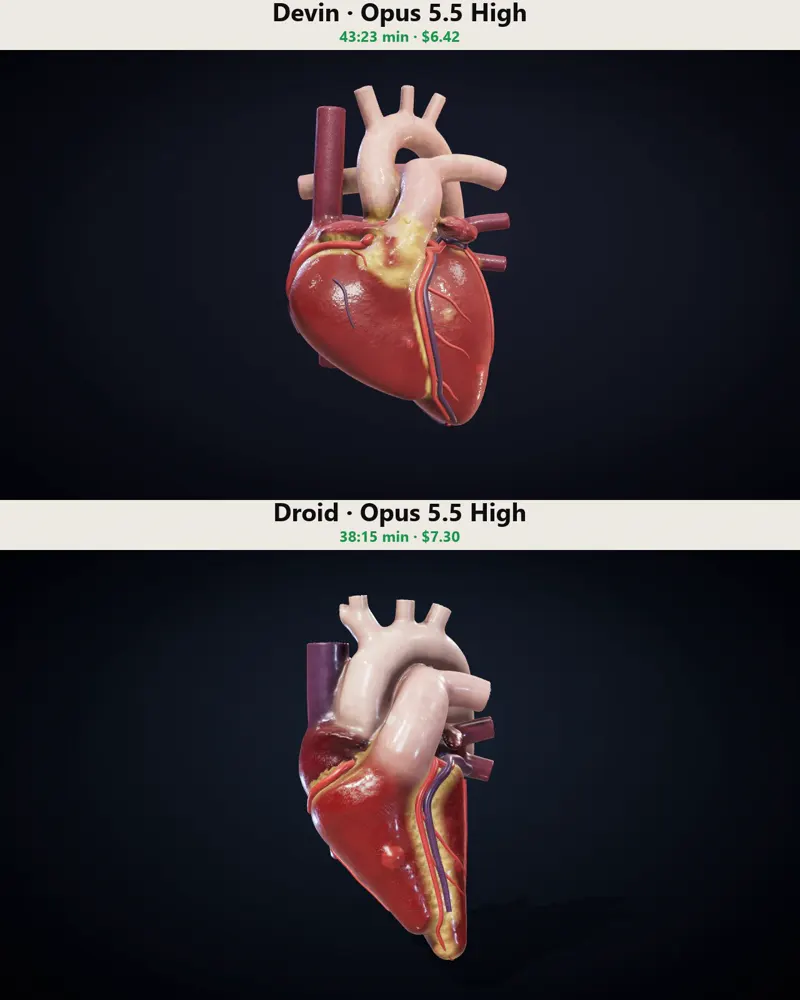 Anatomical heart rerun, Opus 5.5 in Devin vs Droid: Claude Opus 5.5