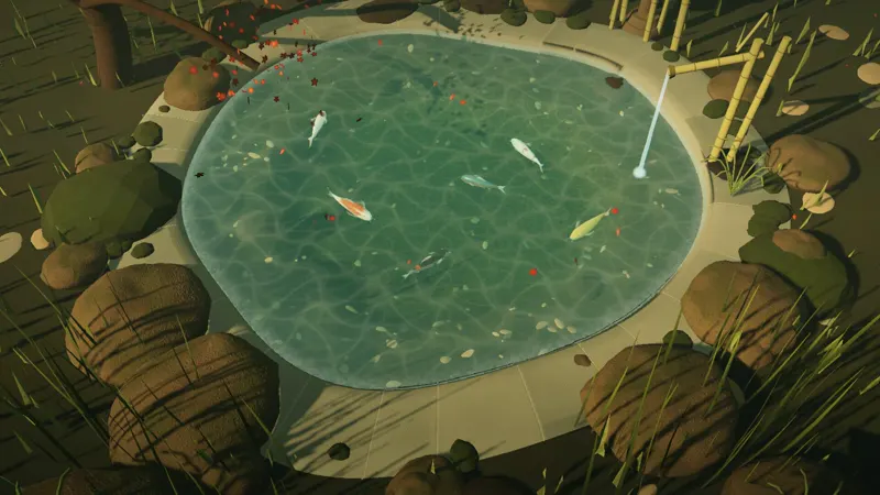Interactive 3D koi pond, 82M tokens: DeepSeek V4.1 Flash 1017 (solo run)