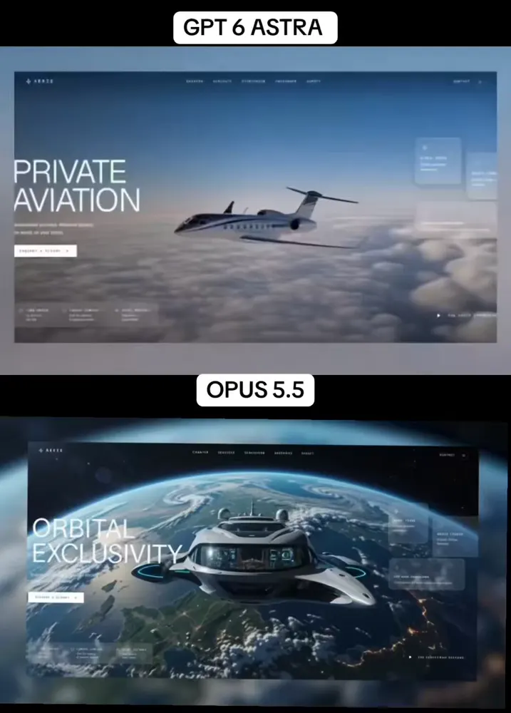 Luxury private-travel landing page: GPT-6 Astra vs Claude Opus 5.5