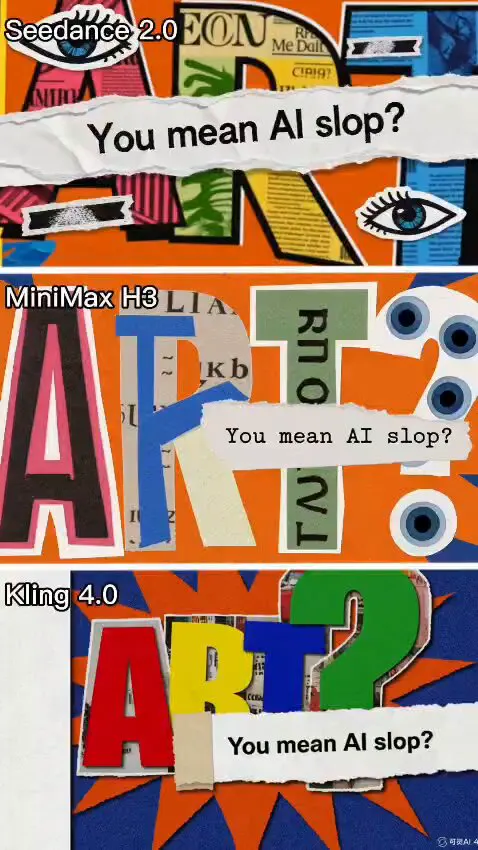 Retro collage animation, “You mean AI slop?”: Seedance 2.0 vs MiniMax H3 vs Kling 4.0