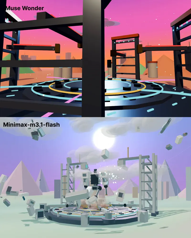 Mech assembly and launch, MiniMax vs Muse Wonder: MiniMax M3.1 Flash vs Muse Wonder 1.0
