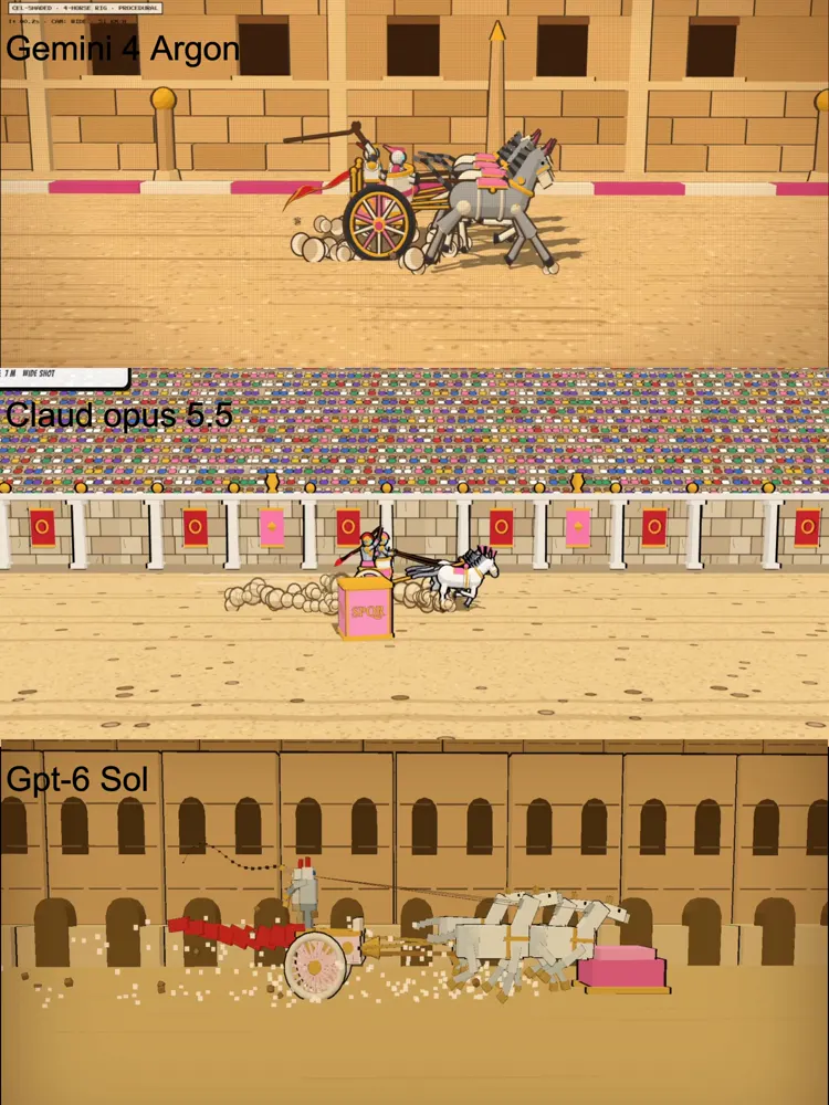 Physics fighting game, Argon vs Opus vs Sol: Gemini 4 Argon vs Claude Opus 5.5 vs GPT-6 Sol