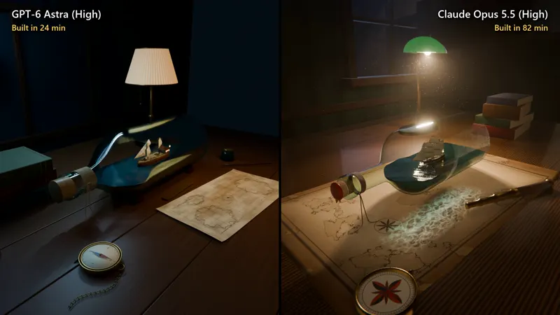 Storm inside a bottle, built in Blender: GPT-6 Astra vs Claude Opus 5.5