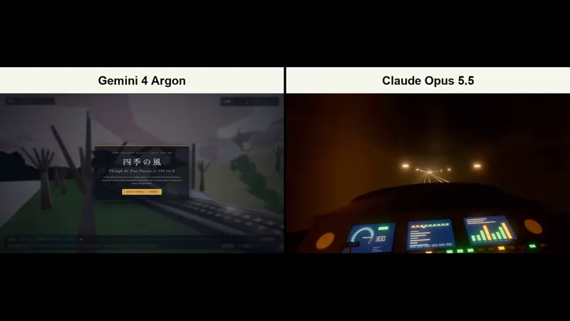 Bullet train across four seasons in Blender: Gemini 4 Argon vs Claude Opus 5.5
