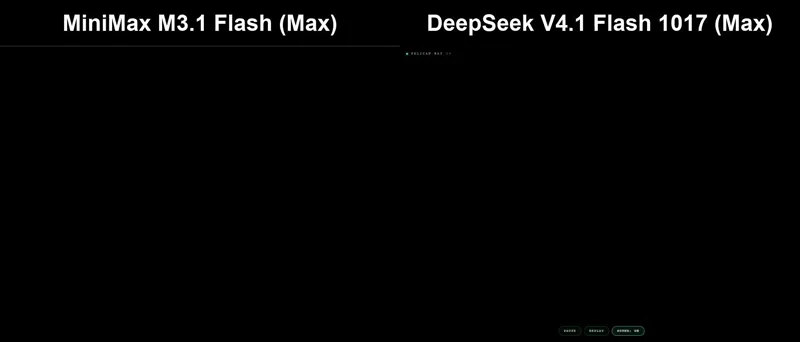 AGI Pelican Stunt: Pelican Dream, MiniMax vs DeepSeek: MiniMax M3.1 Flash vs DeepSeek V4.1 Flash 1017