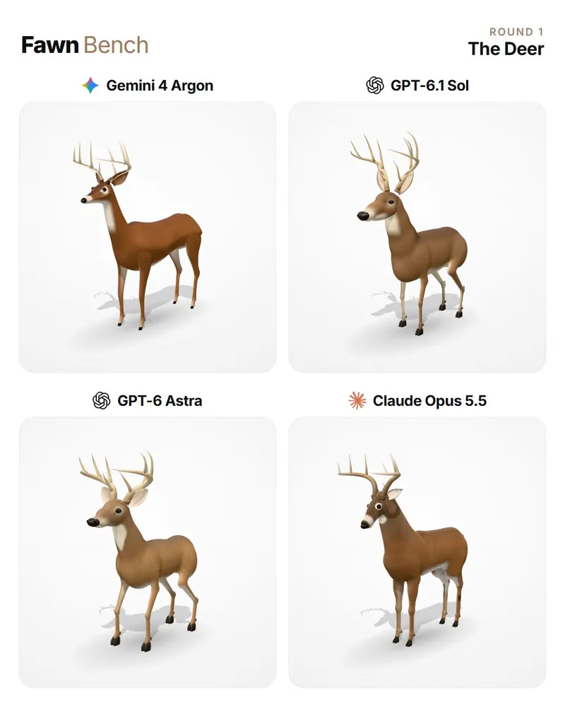 FawnBench: the deer: Gemini 4 Argon vs GPT-6.1 Sol vs GPT-6 Astra vs Claude Opus 5.5