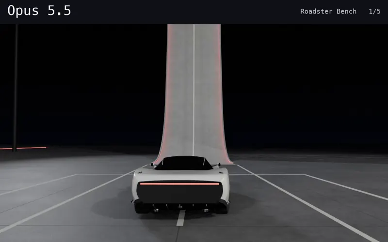 Roadster Bench: flying Roadster in Three.js: 5 models