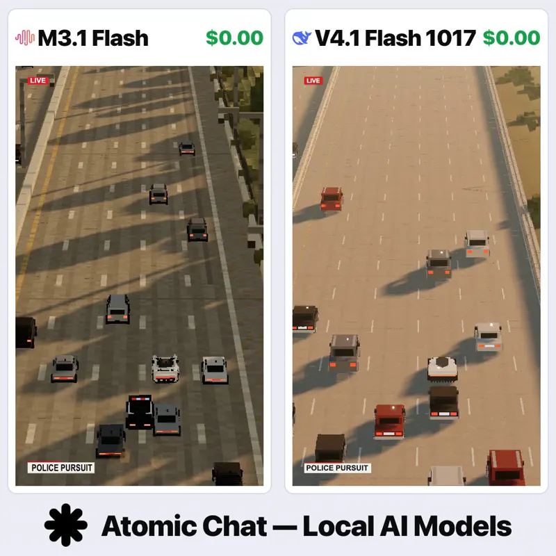 Tesla Roadster police chase scene, MiniMax vs DeepSeek: MiniMax M3.1 Flash vs DeepSeek V4.1 Flash 1017