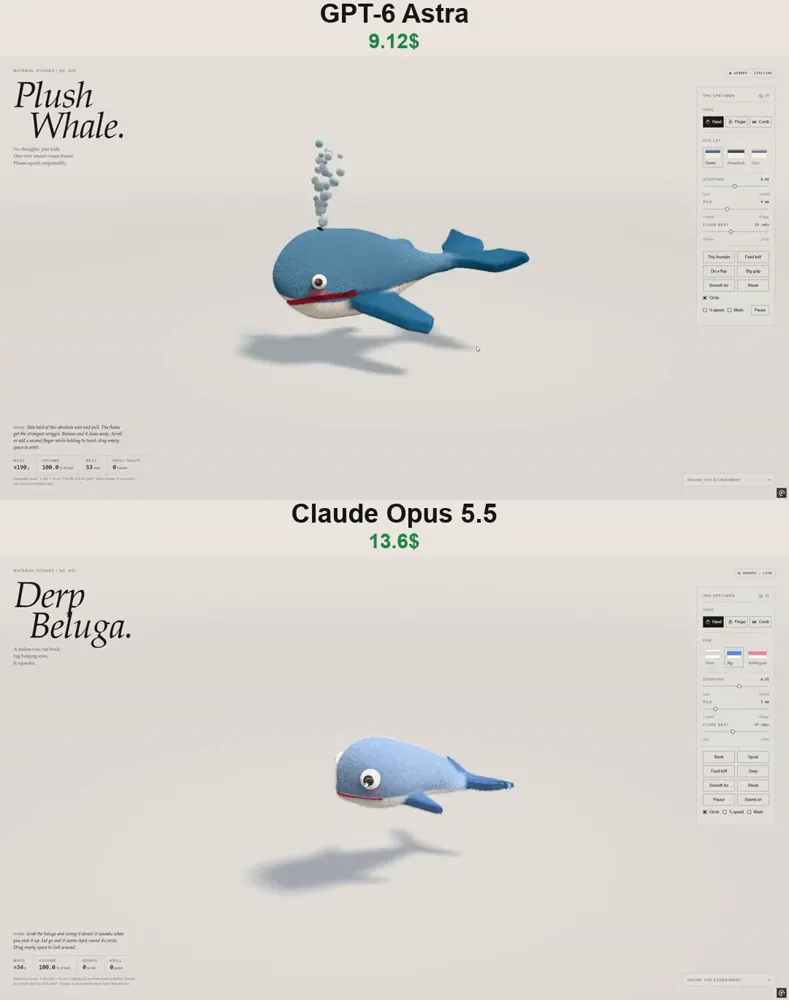 Same-prompt whale, GPT-6 Astra vs Opus: GPT-6 Astra vs Claude Opus 5.5