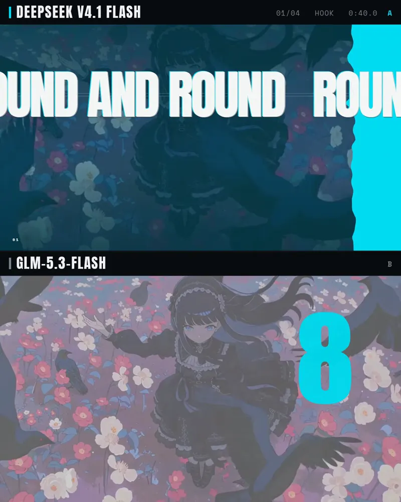 Lyric motion graphics on local GPUs, DeepSeek vs GLM: DeepSeek V4.1 Flash 1017 vs GLM 5.3 Flash