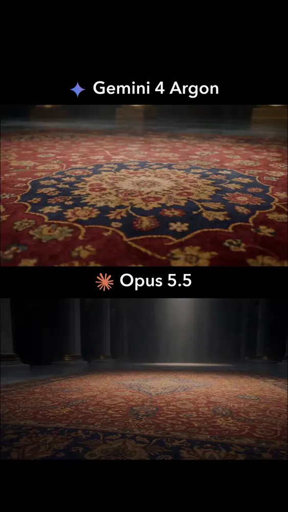 Rhino rising out of a Persian rug, Argon vs Opus: Gemini 4 Argon vs Claude Opus 5.5