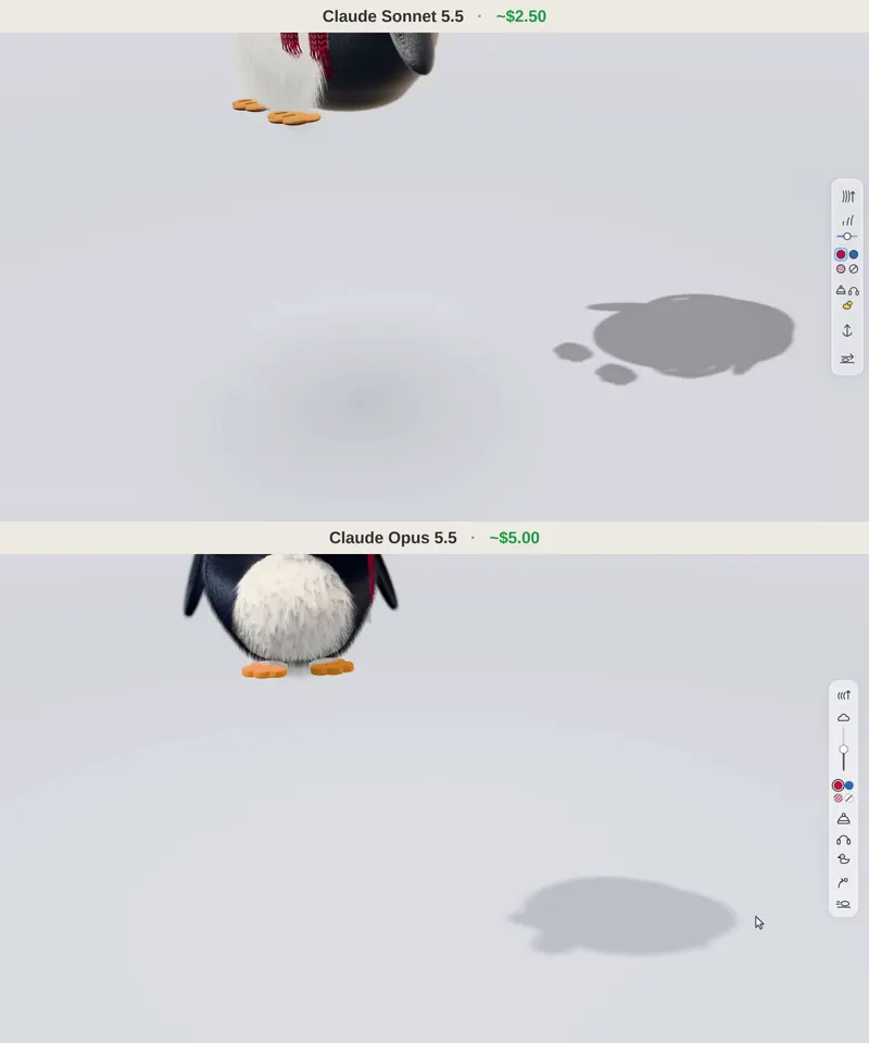 Plush penguin avatar: Claude Sonnet 5.5 vs Claude Opus 5.5: Claude Sonnet 5.5 vs Claude Opus 5.5