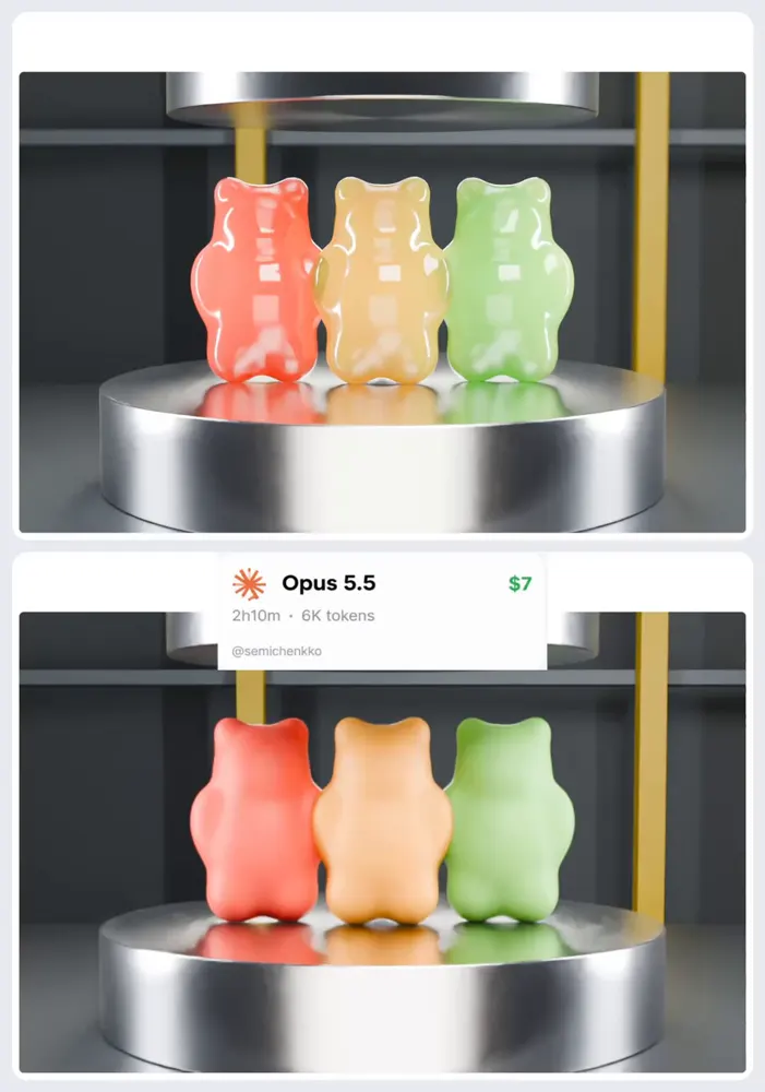 Three jelly bears under a press: MiniMax M3.1 Flash vs Claude Opus 5.5
