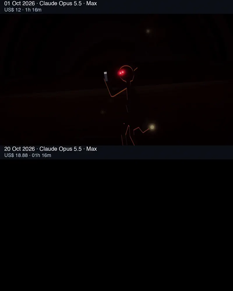 Stickman lightsaber fight rerun, Oct 1 vs Oct 20: Claude Opus 5.5 (Oct 1 vs Oct 20)