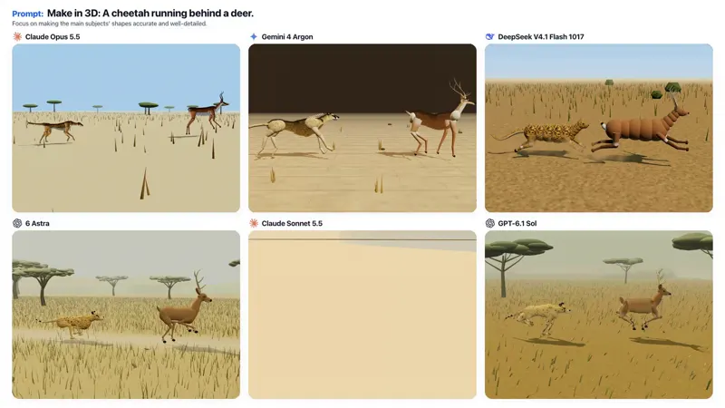 Cheetah chasing a deer in 3D, six models: 6 models