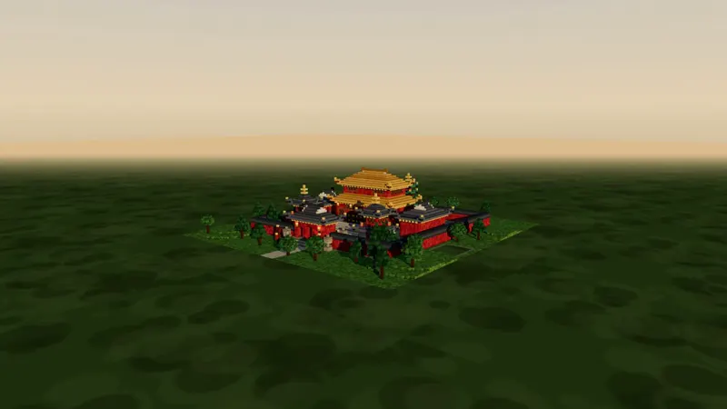 Voxel Chinese temple with a pagoda, DeepSeek V4.1 Flash 1017: DeepSeek V4.1 Flash 1017 (solo run)