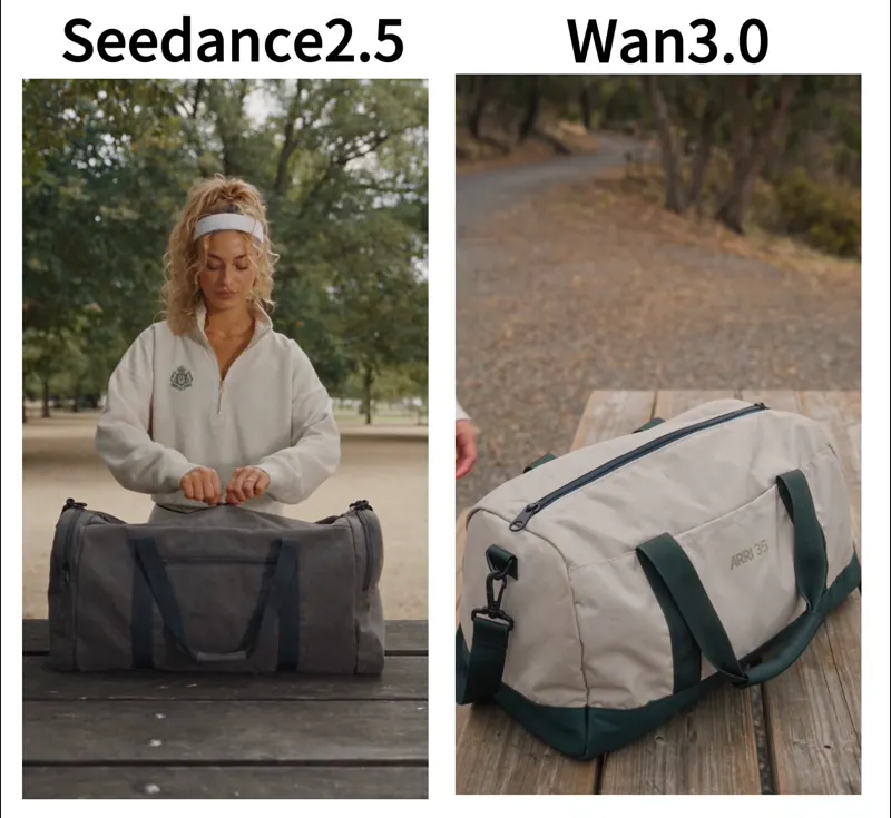 12-second duffel bag product ad, Wan 3.0 vs Seedance: Seedance 2.5 vs Wan 3.0