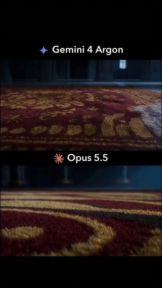 White tiger prowling a palace floor, Argon vs Opus: Gemini 4 Argon vs Claude Opus 5.5