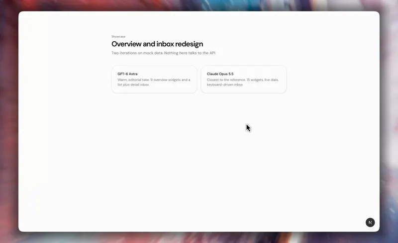 UI concepts for an app overview and inbox: Claude Opus 5.5 vs GPT-6 Astra