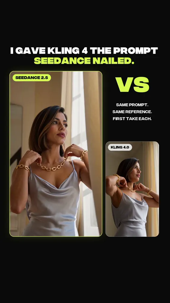 Woman in a satin dress posing by a window: Seedance 2.5 vs Kling 4.0