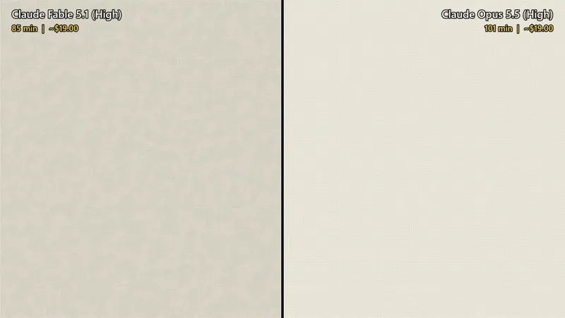 Stormy sea with a lighthouse, painted stroke by stroke: Claude Fable 5.1 vs Claude Opus 5.5