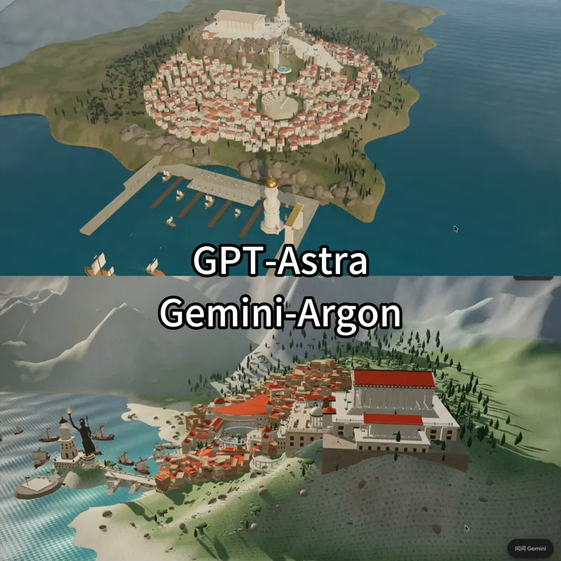 Ancient Greek coastal city, Astra vs Argon: GPT-6 Astra vs Gemini 4 Argon