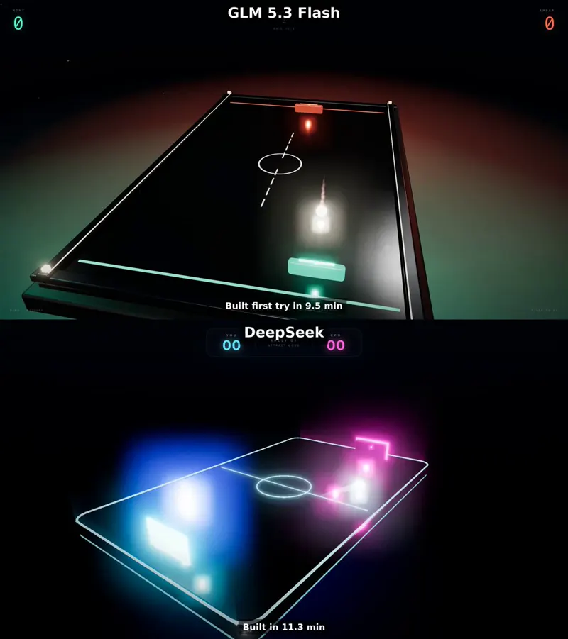 3D Pong from one prompt on a home cluster: GLM 5.3 Flash vs DeepSeek V4.1 Flash 1017