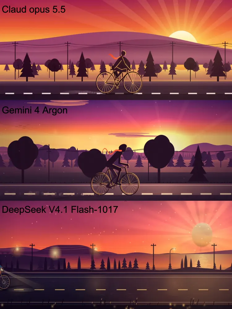 Misty forest road, Opus vs Argon vs DeepSeek: Claude Opus 5.5 vs Gemini 4 Argon vs DeepSeek V4.1 Flash 1017