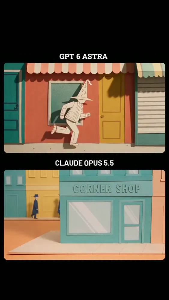 Paper-cut chase, detective running from cops: GPT-6 Astra vs Claude Opus 5.5