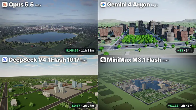 Nuclear strike on a simulated city, four models: Claude Opus 5.5 vs Gemini 4 Argon vs DeepSeek V4.1 Flash 1017 vs MiniMax M3.1 Flash