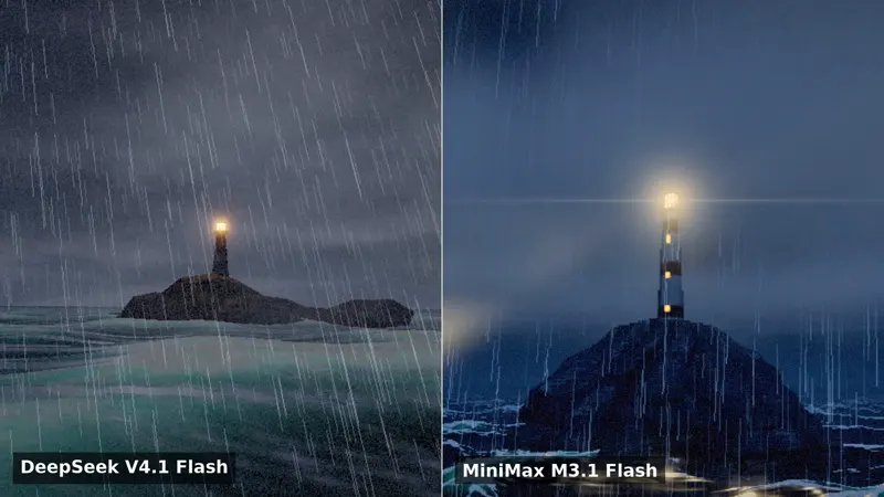 Two Flash models side by side: DeepSeek V4.1 Flash 1017 vs MiniMax M3.1 Flash