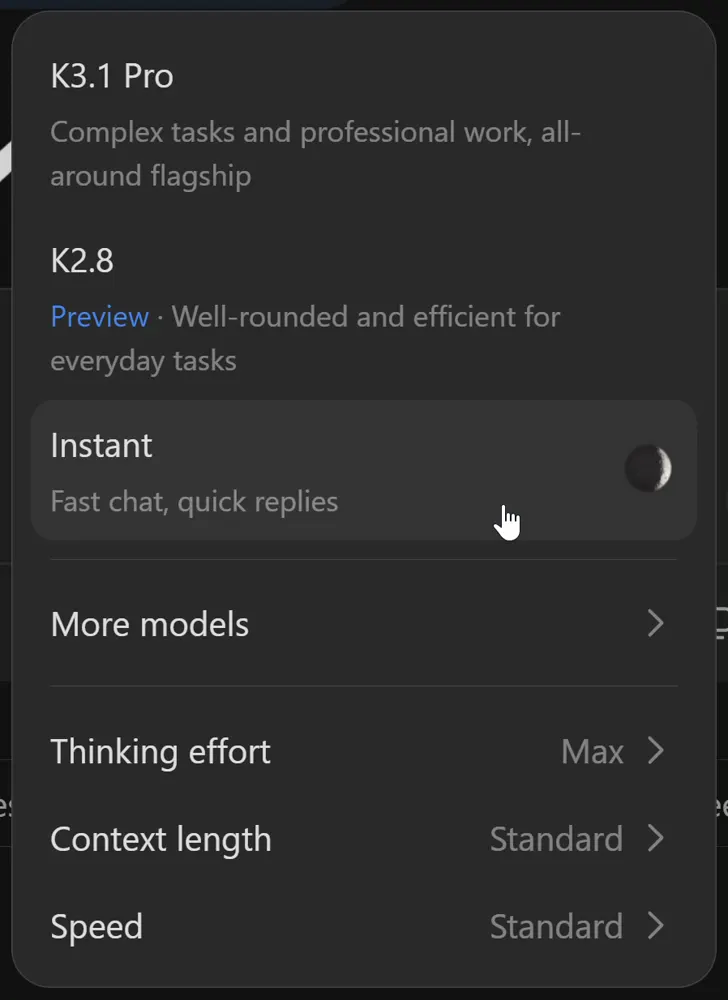 Moon UI animation, Kimi K3.1 Pro vs Kimi K3: Kimi K3.1 Pro vs Kimi K3