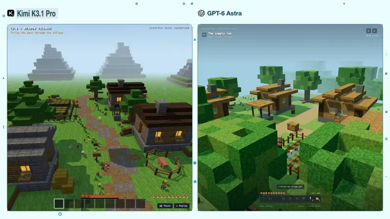 Full browser Minecraft, $2.30 vs $13.40: Kimi K3.1 Pro vs GPT-6 Astra
