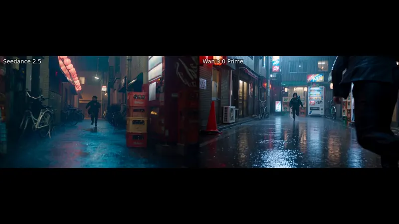 Rain-soaked Tokyo alley fight: Seedance 2.5 vs Wan 3.0 Prime