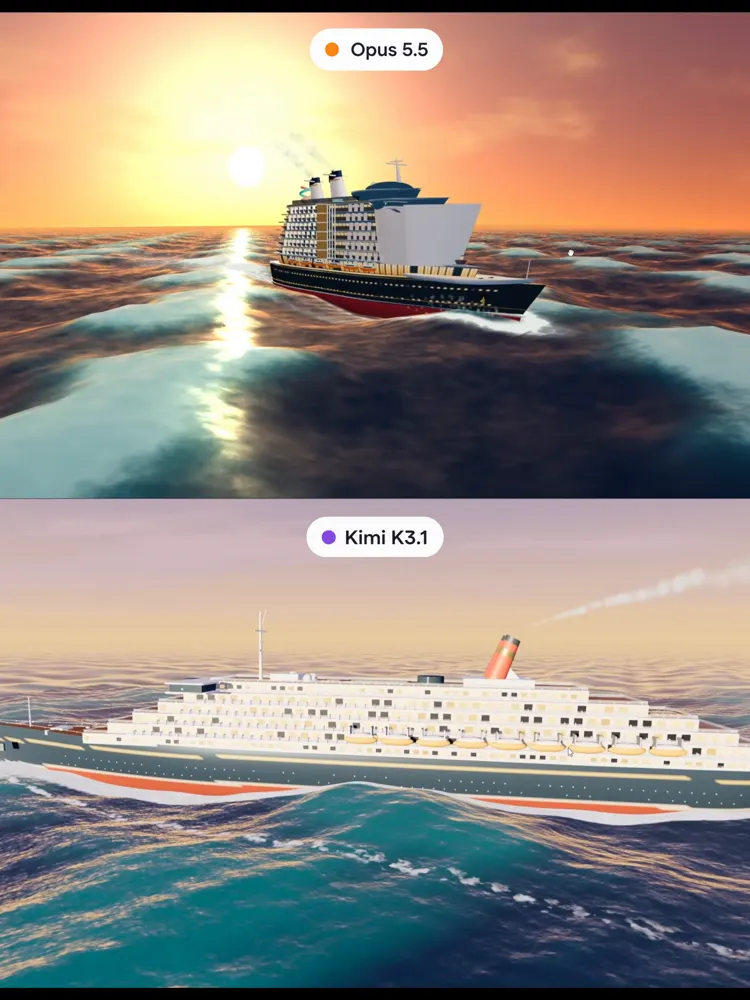 Ocean liner, Claude Opus 5.5 vs Kimi K3: Claude Opus 5.5 vs Kimi K3