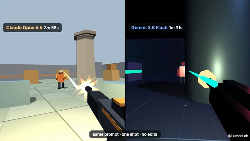 One-shot FPS arena, Gemini 3.8 Flash vs Claude Opus 5.5: Gemini 3.8 Flash vs Claude Opus 5.5