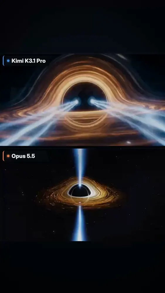 Black hole and pirate ship, Kimi vs Opus: Kimi K3.1 Pro vs Claude Opus 5.5
