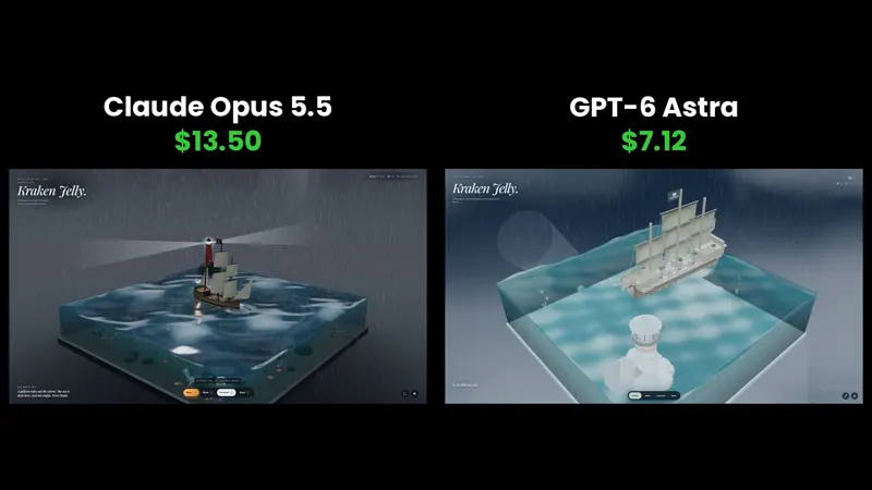 Kraken sinks a ship, $13.50 vs $7.12: Claude Opus 5.5 vs GPT-6 Astra
