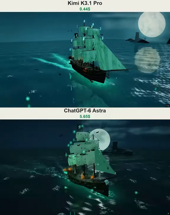 Ghost ship hull repair, $0.44 vs $5.65: Kimi K3.1 Pro vs GPT-6 Astra