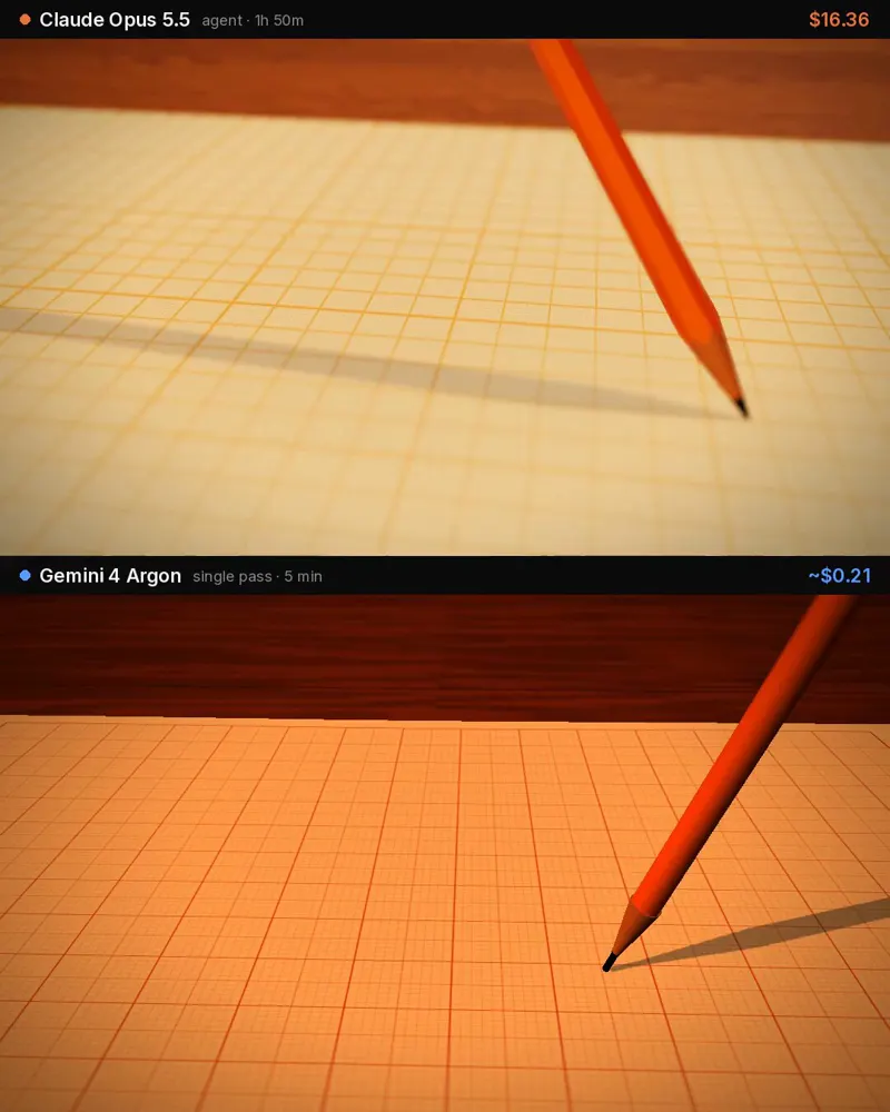 Volcano drawn on paper comes to life: Claude Opus 5.5 vs Gemini 4 Argon