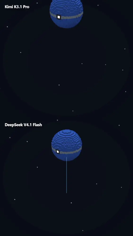 Voxel pineapple cutaway in a custom engine: Kimi K3.1 Pro vs DeepSeek V4.1 Flash 1017