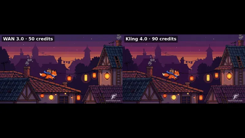 Pixel-art fox over rooftops, Wan 3.0 vs Kling 4.0: Wan 3.0 vs Kling 4.0