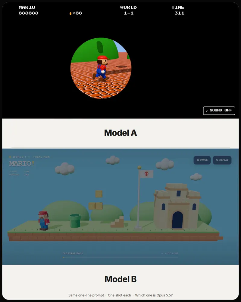 Blind Mario level test, Kimi K3.1 Pro vs Opus: Kimi K3.1 Pro vs Claude Opus 5.5