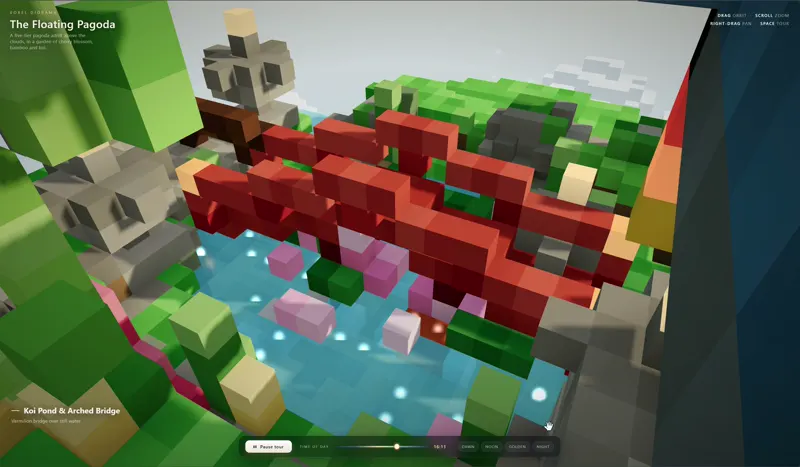 Voxel pagoda garden in Hermes, DeepSeek V4.1 Flash 1017: DeepSeek V4.1 Flash 1017 (solo run)