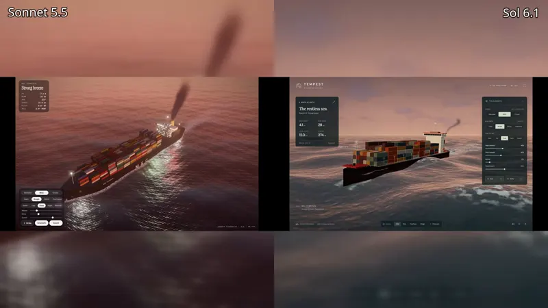 Storm at sea simulation: Claude Sonnet 5.5 vs GPT-6.1 Sol