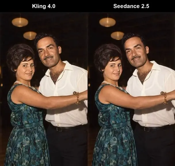Grandparents photos, aging mid-spin: Kling 4.0 vs Seedance 2.5