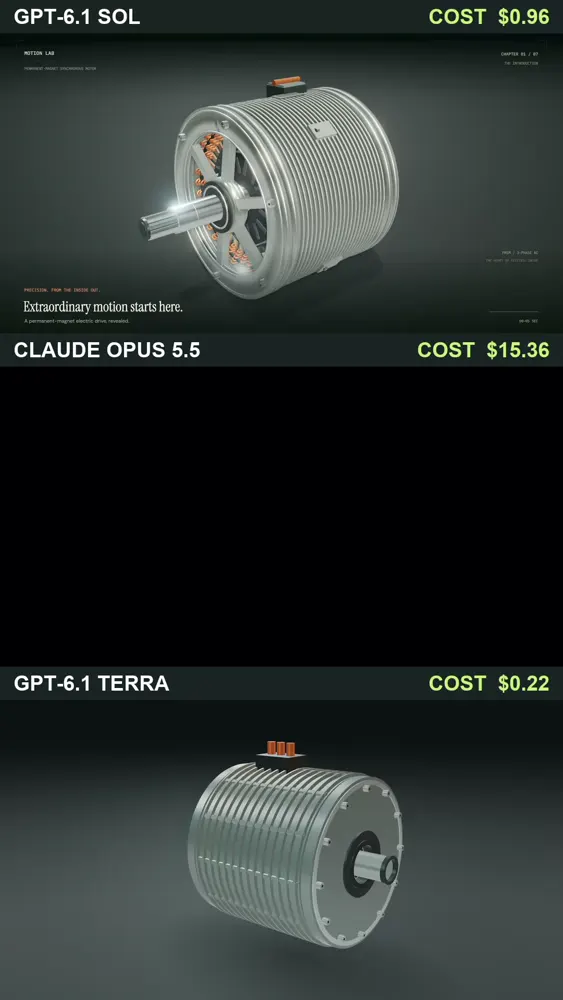 Electric motor explainer, Opus vs Sol vs Terra: GPT-6.1 Sol vs Claude Opus 5.5 vs GPT-6.1 Terra