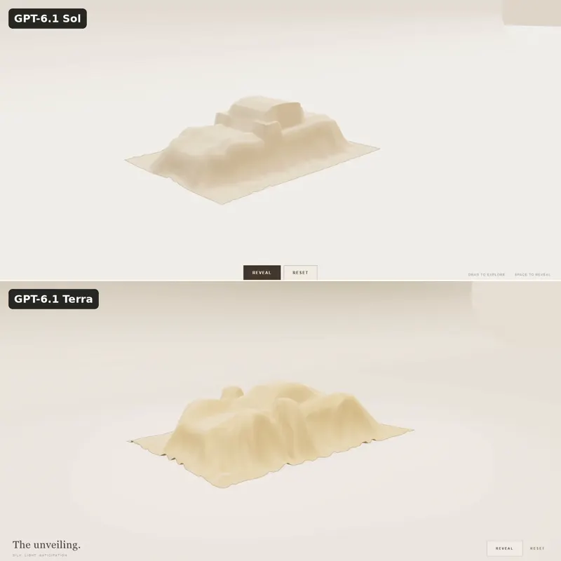 Supercar revealed under a cloth, Sol vs Terra: GPT-6.1 Sol vs GPT-6.1 Terra